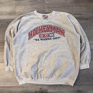 Vintage 90s Hockey Man by CCM "Ya Wanna Go?" Crew Neck Sweatshirt Size XL